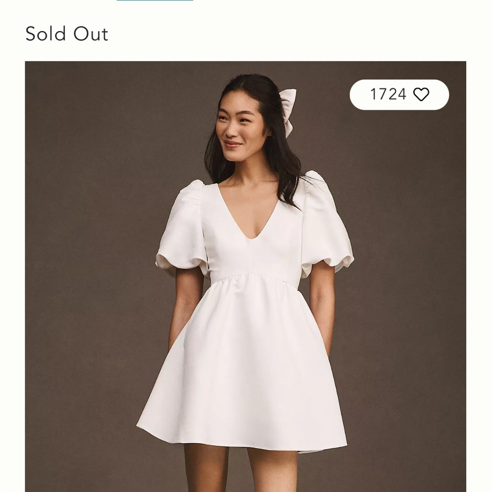 Anthropologie Ivory Puff Sleeve V-Neck Wedding Dress